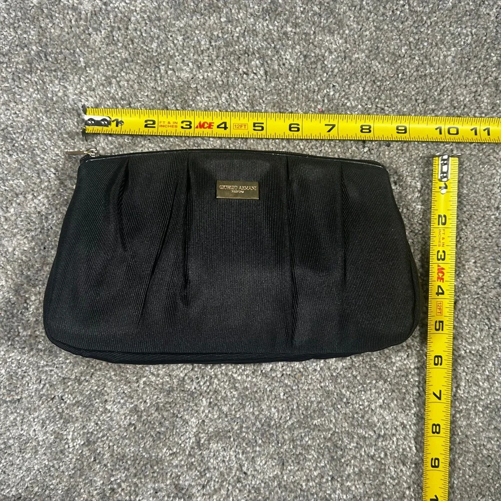 Giorgio Armani Parfums Black Pleated Cosmetic Makeup Bag Pouch Gold Logo